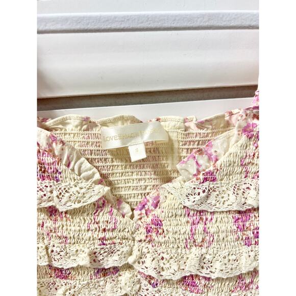 LoveShackFancy Floral Flutter Sleeve Compass Smocked Blouse Top Cream/Lilac S - Picture 5 of 8